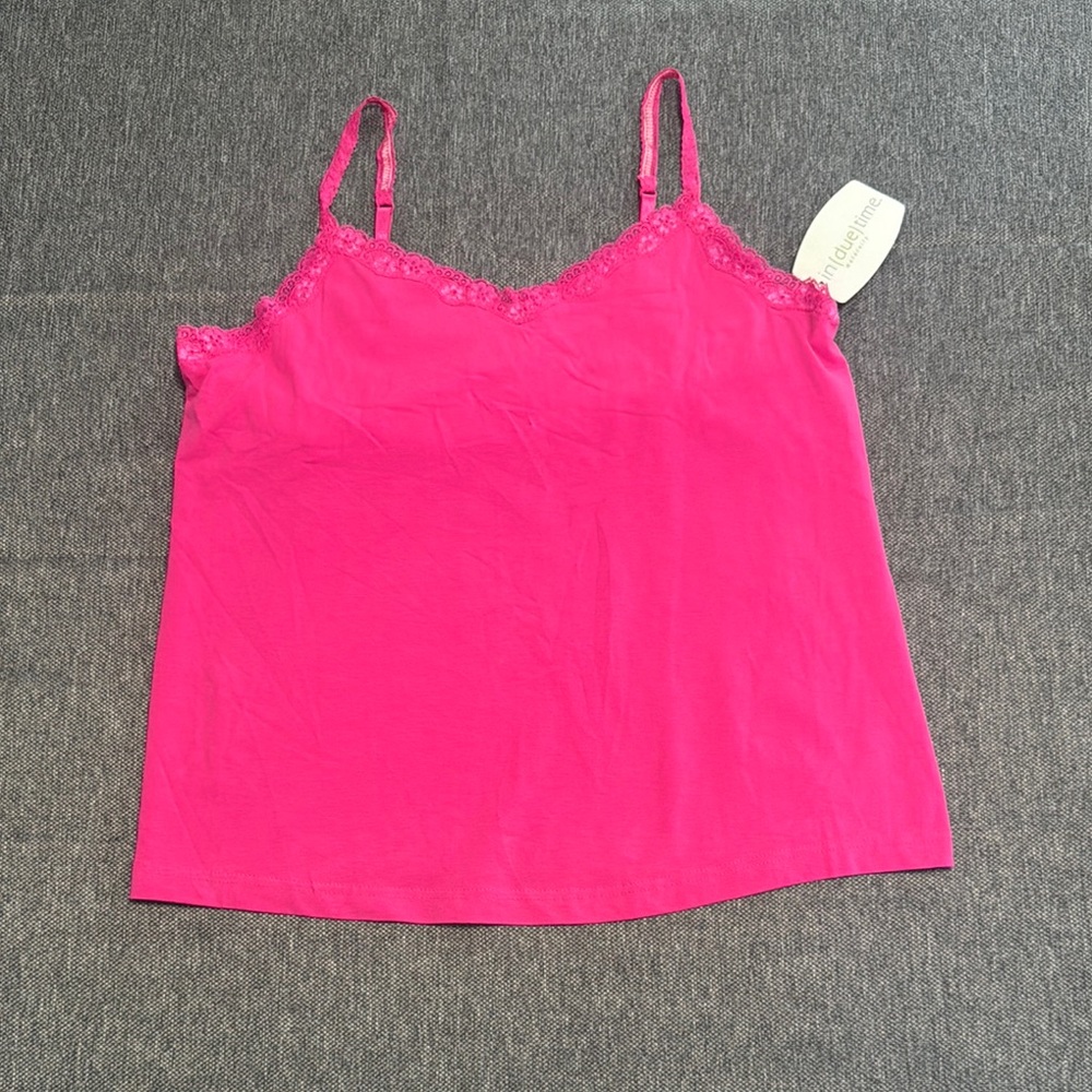 Pink Lace Trim Maternity Cami Top